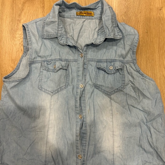 Tom da Clara Conceito Brazilian Cropped Denim Sleeveless Top Size L - Picture 2 of 4